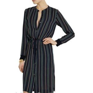 Theory Navy Blue Silk Striped Dress, Size S